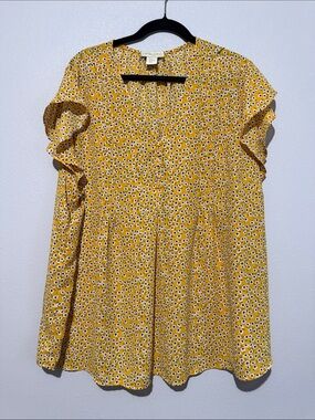 Cynthia Rowley Yellow Daisy Ruffle Sleeve Blouse